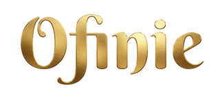 The word 'Ofinie' is shown in a stylized metallic gold font on a plain white background.